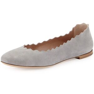 Chloe Lauren Ballerina Ballet Flats Suede Leather Scalloped